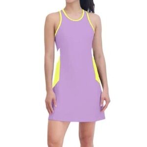 SEGA Lilac Athletic Tank Tennis Dress with Yellow Trim Shorts underneath Medium